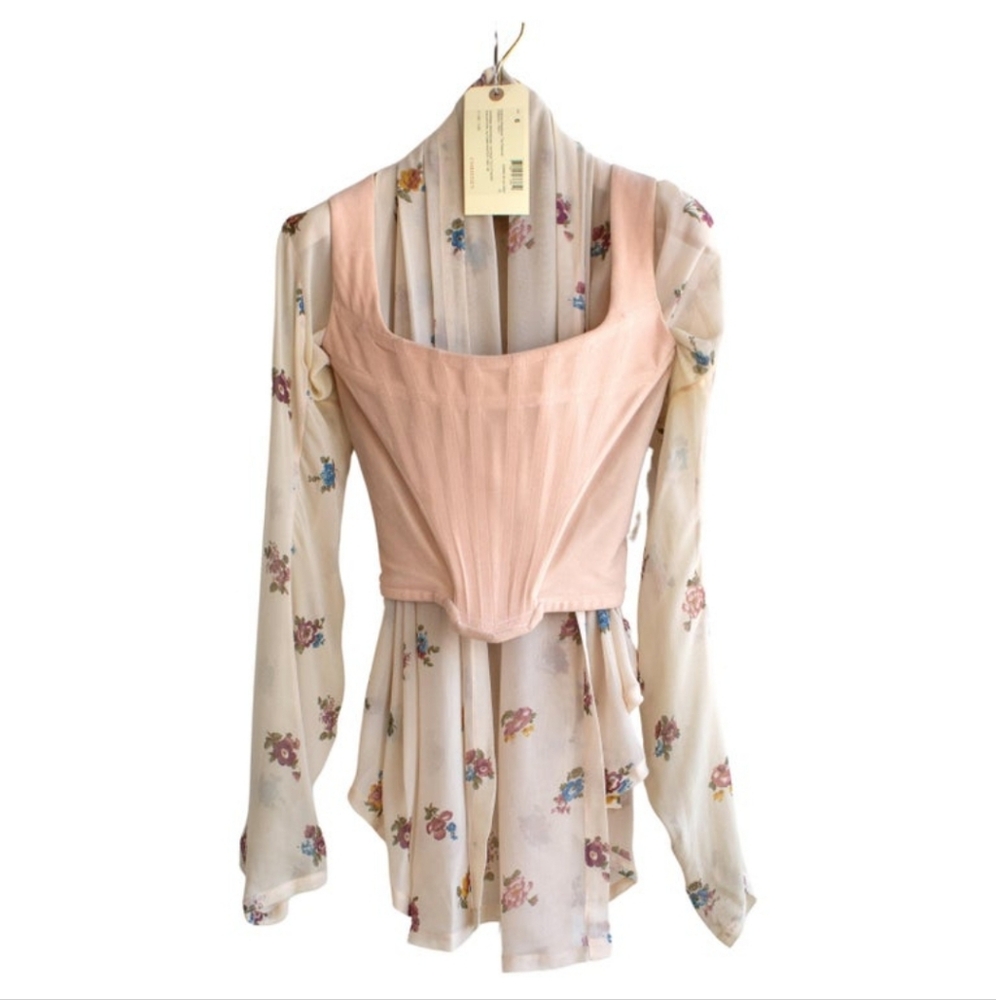 Vivienne Westwood Personally Owned 1989/1990 Pink Velvet Corset Floral Blouse